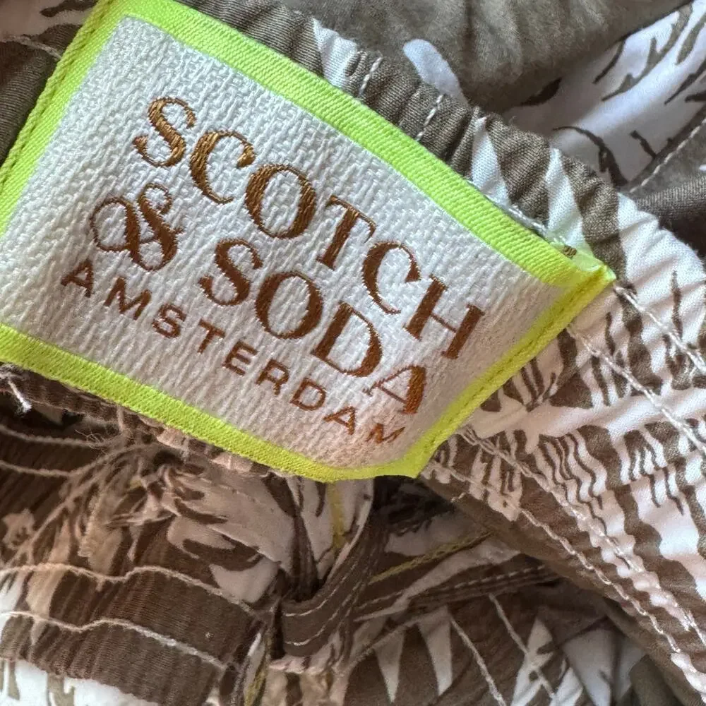 Scotch & Soda Men's Printed Poplin Bermuda Shorts Khaki Leaf Size 2XL NWT